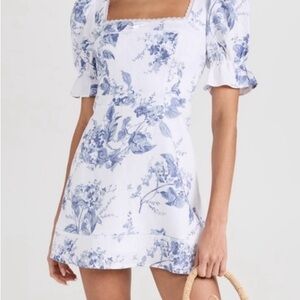 Reformation White Mini Dress with Blue Floral Print